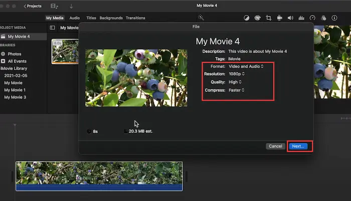 export mp4 file in imovie