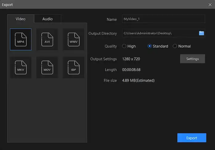 export settings in workintool