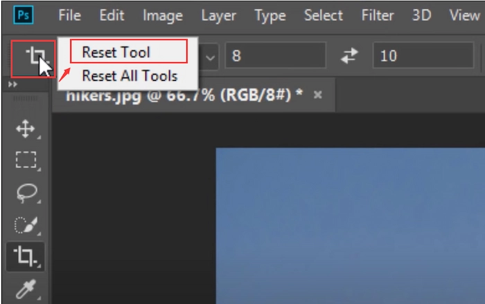 reset tool in photoshop