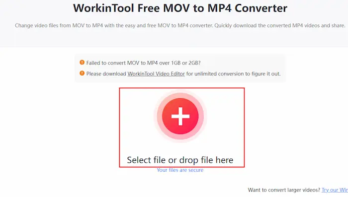 upload mov file to workintool online