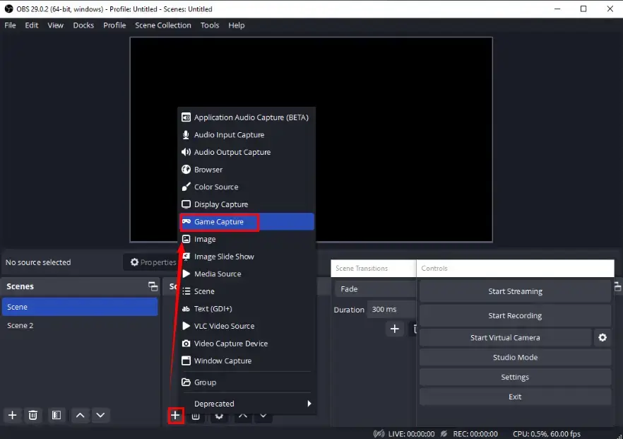 choose game capture in obs