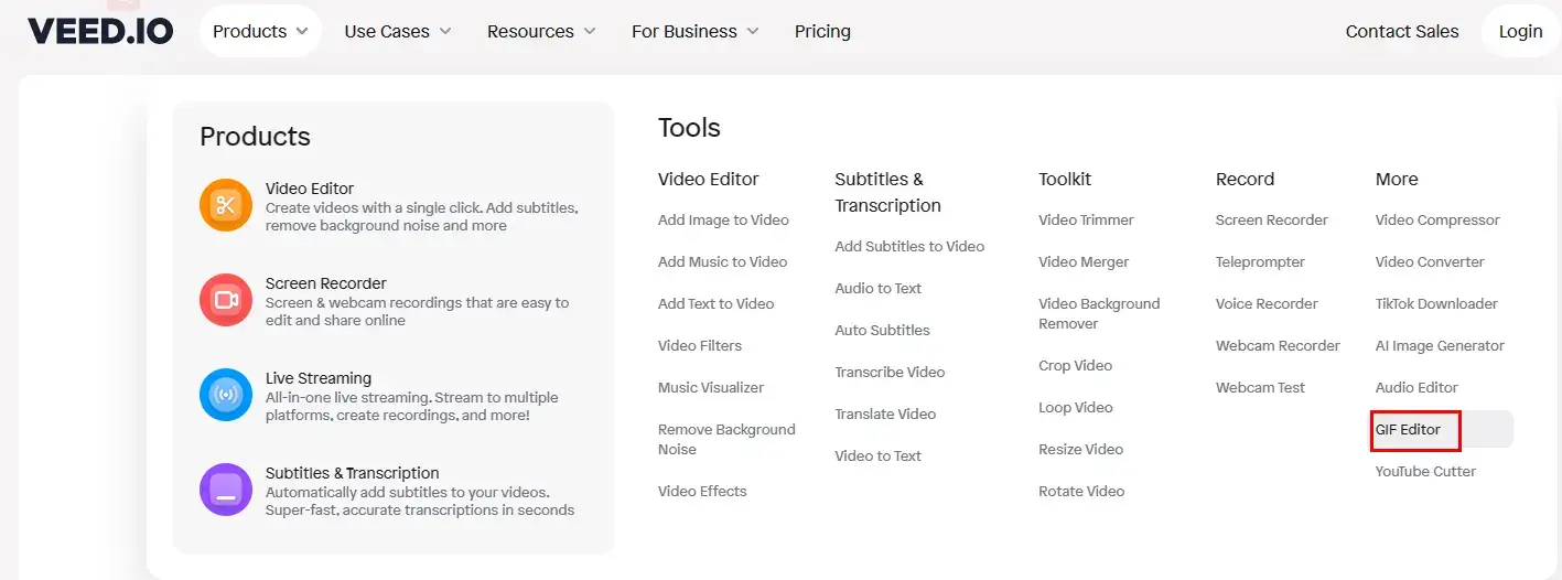 choose gif editor in veed io