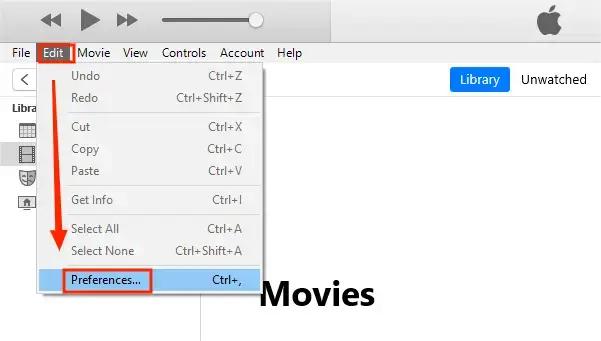 choose preferences in edit in itunes