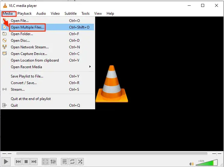 click on open multiple files in vlc