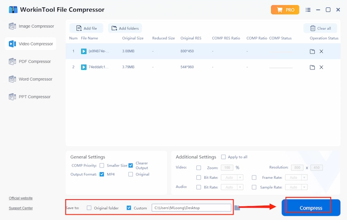 compress video file in workintool