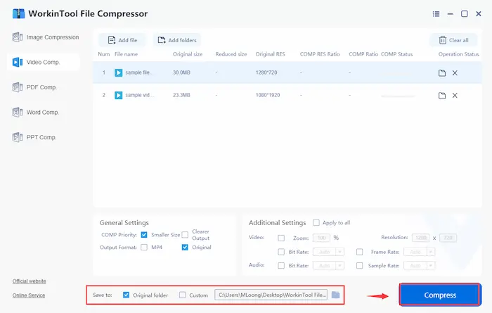 compress video file in workintool