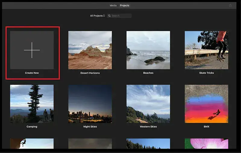 create new projects in imovie on mac