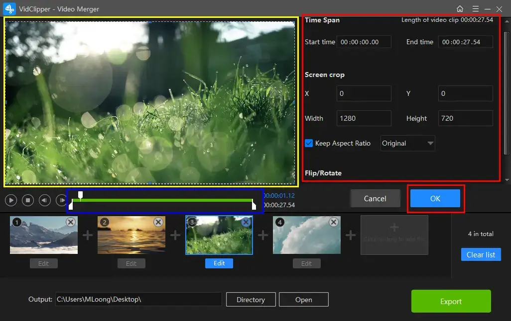 edit a single video inside video merger of workintool vidclipper