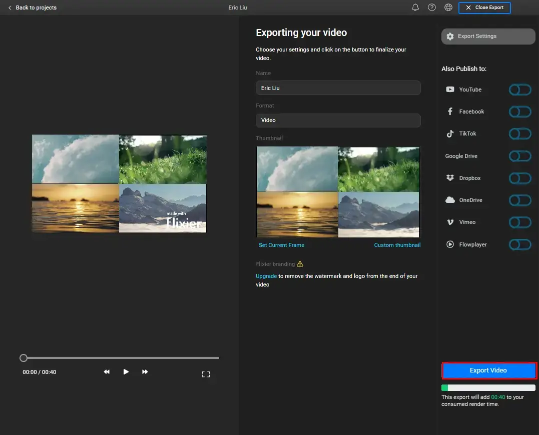 export a split screen video from flixier