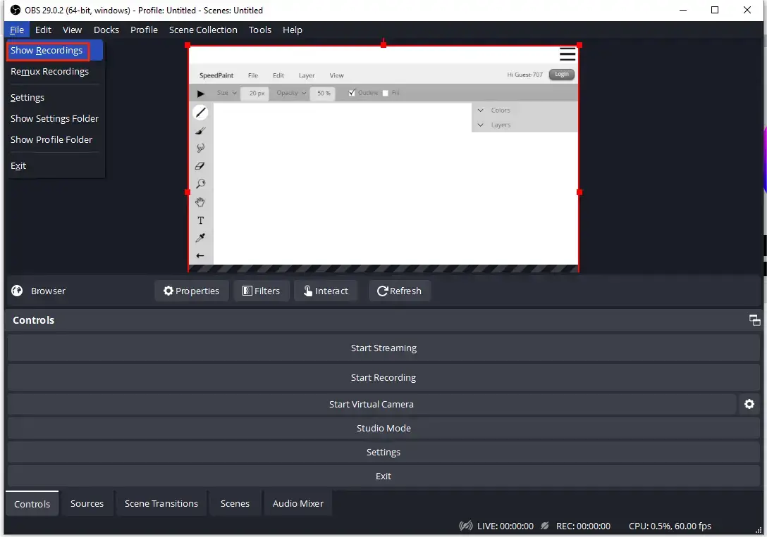 export speedpaint recording from obs