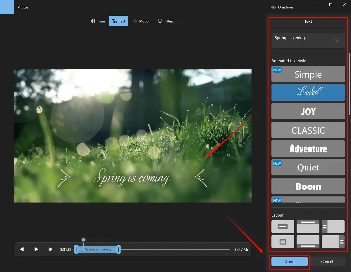 how to add text to a video in photos 2