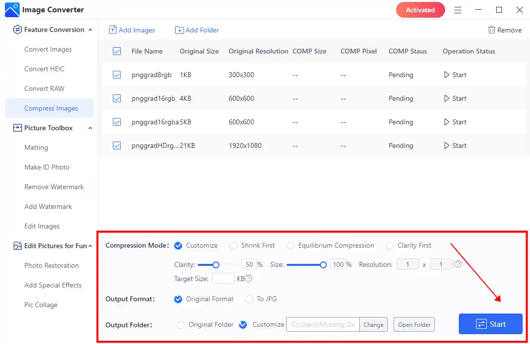 how to compress a png workintool 1