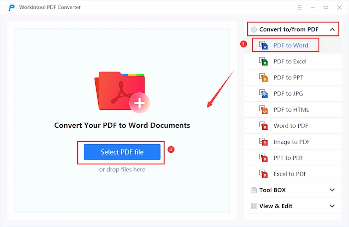 how to convert pdf to word in workintool
