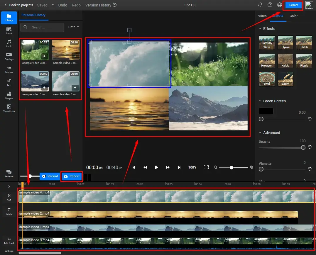 how to make a split screen video or video collage via flixier 2