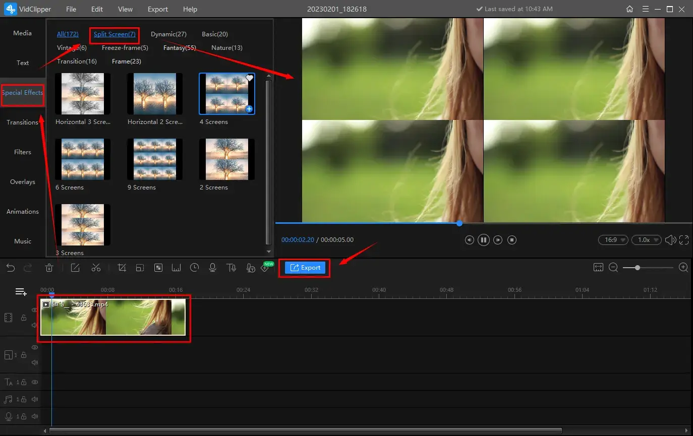 how to make a split screen video via workintool vidclipper