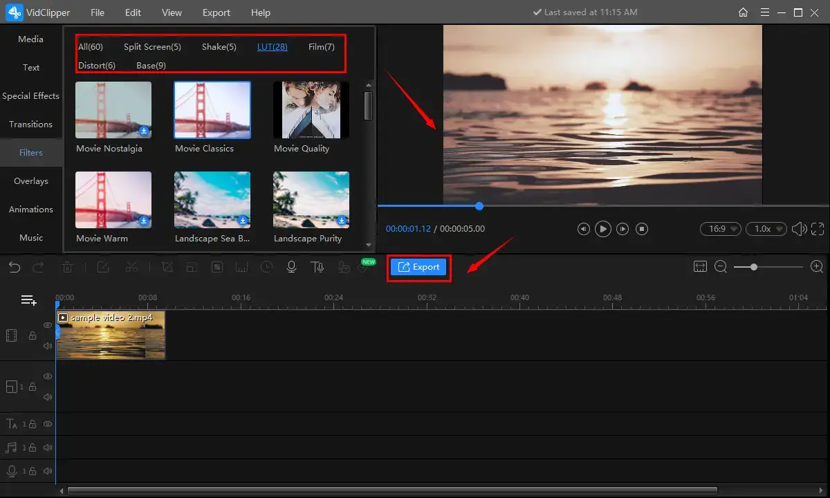 how to put a filter on a video in wokrintool vidclipper