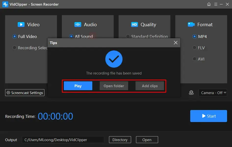 choose any operation on the window of workintool vidcipper when screen recording completes