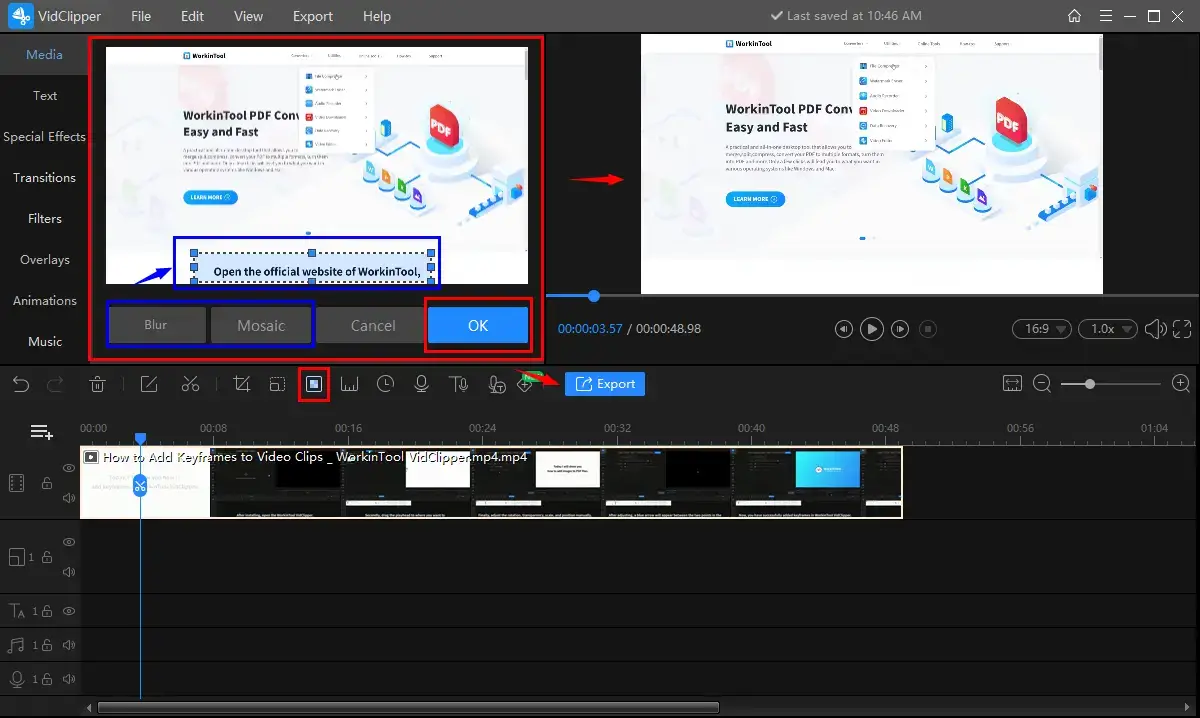how to remove subtitles from video by blurring them out in workintool vidclipper
