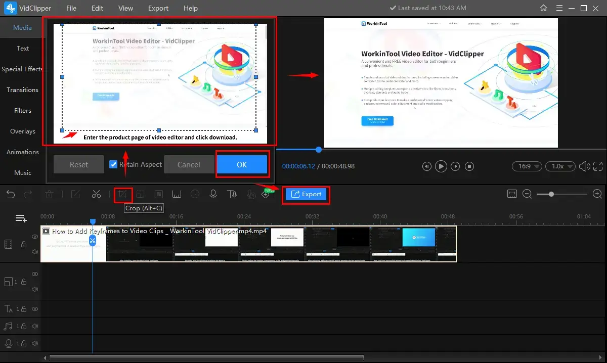 how to remove subtitles from video by cropping them out in workintool vidclipper