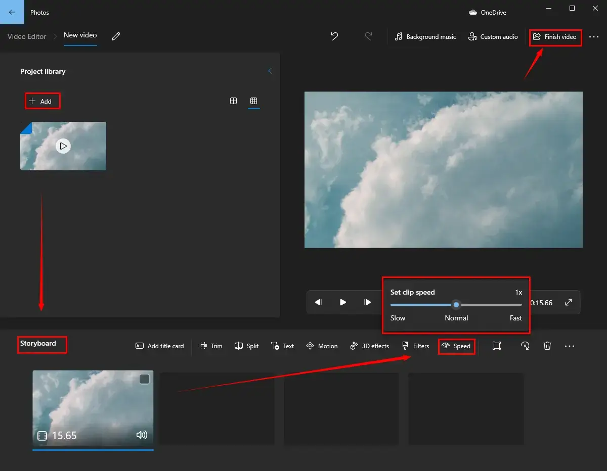 how to speed up a video in microsoft photos