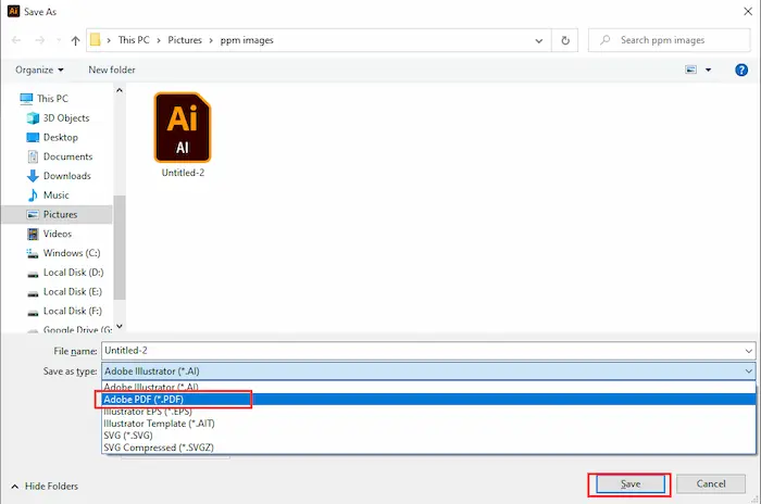 save illustrator file as pdf