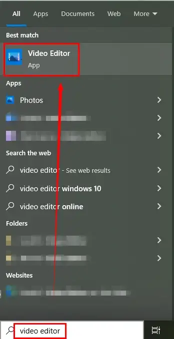 type video editor and find it in windows
