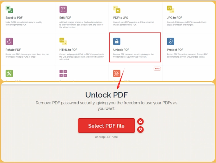 upload secured pdf to ilovepdf