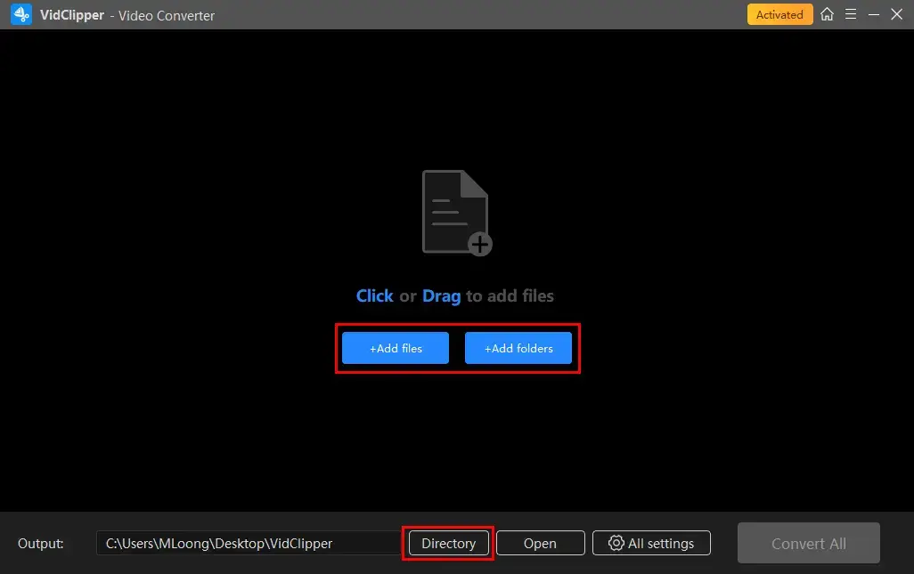click add files or folders in workintool vidclipper video converter