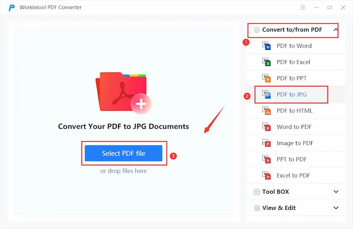 click pdf to jpg function in workintool