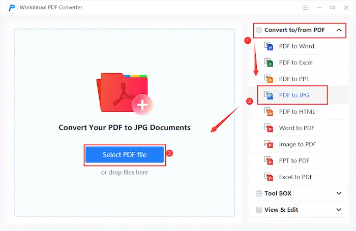 click pdf to jpg in workintool