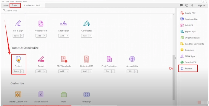 click protect button in adobe