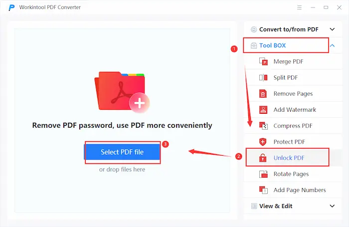 click unlock pdf button in workintool