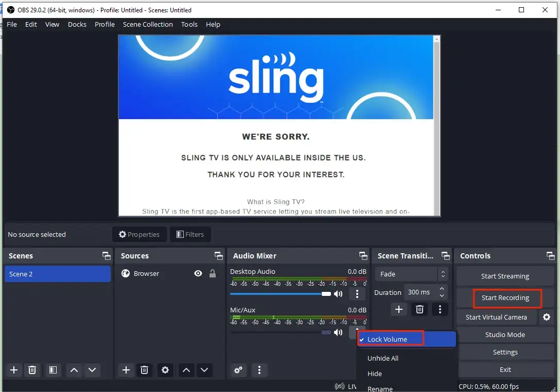 close microphone audion and how to record sling tv in obs