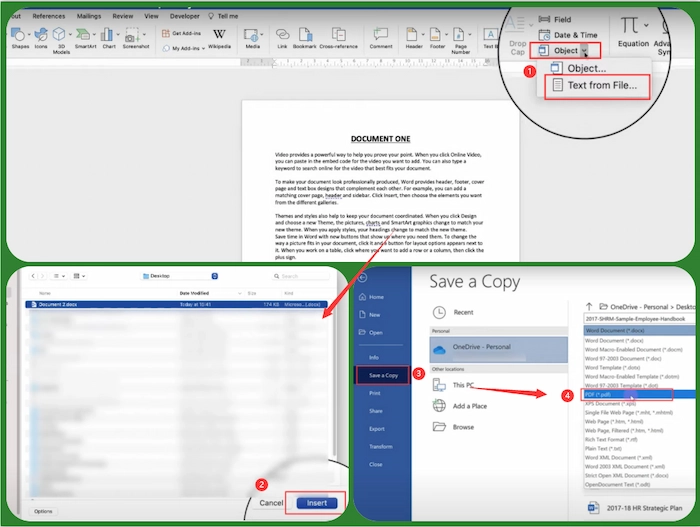combine word documents into one pdf in word