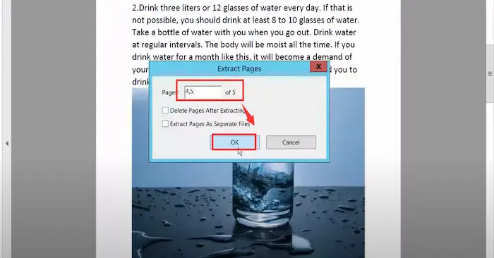 enter the extract page number in adobe