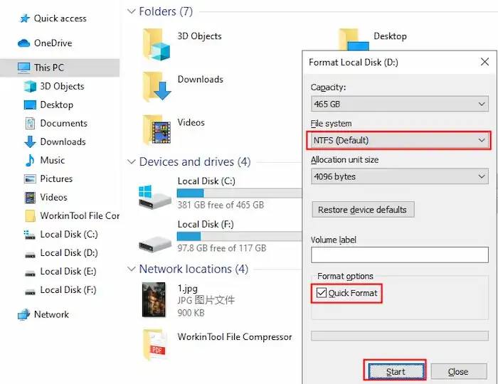 file explorer format when chkdsk is not available for raw drives