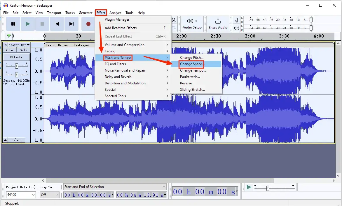how to change audio speed in audacity 1