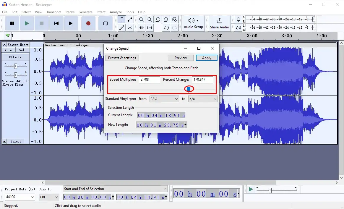 how to change audio speed in audacity 2