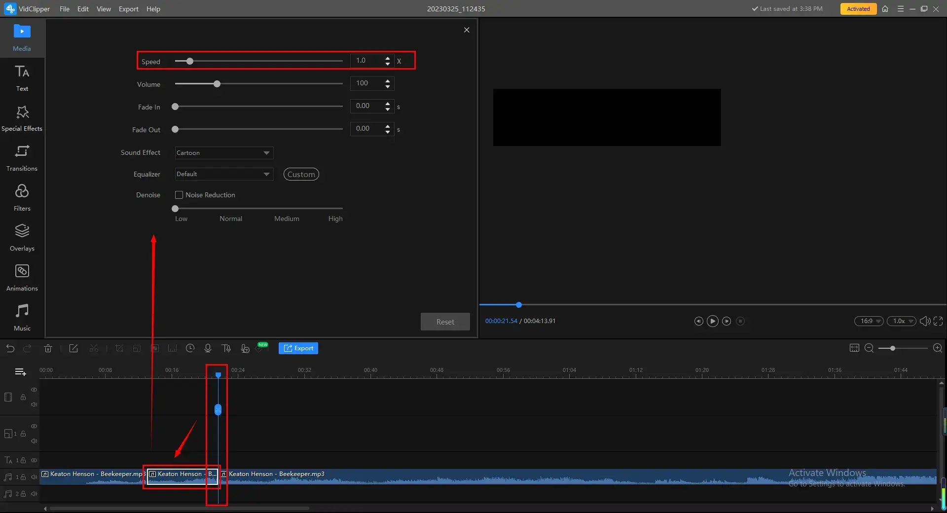 how to change the speed of the certain part of your audio in workintool vidclipper