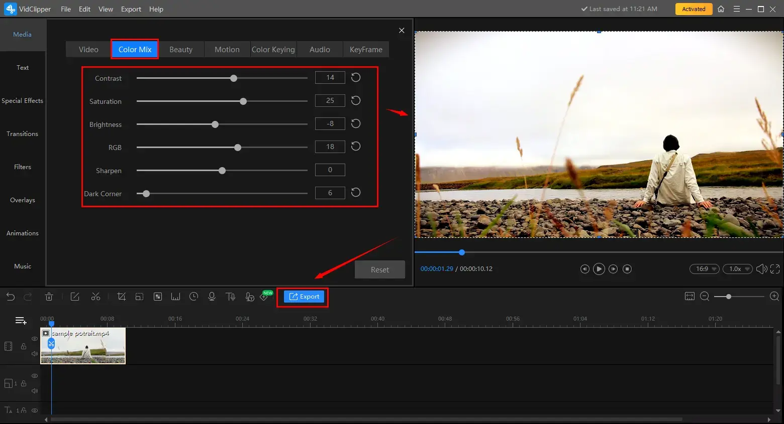 how to color correct a video in workintool vidclipper