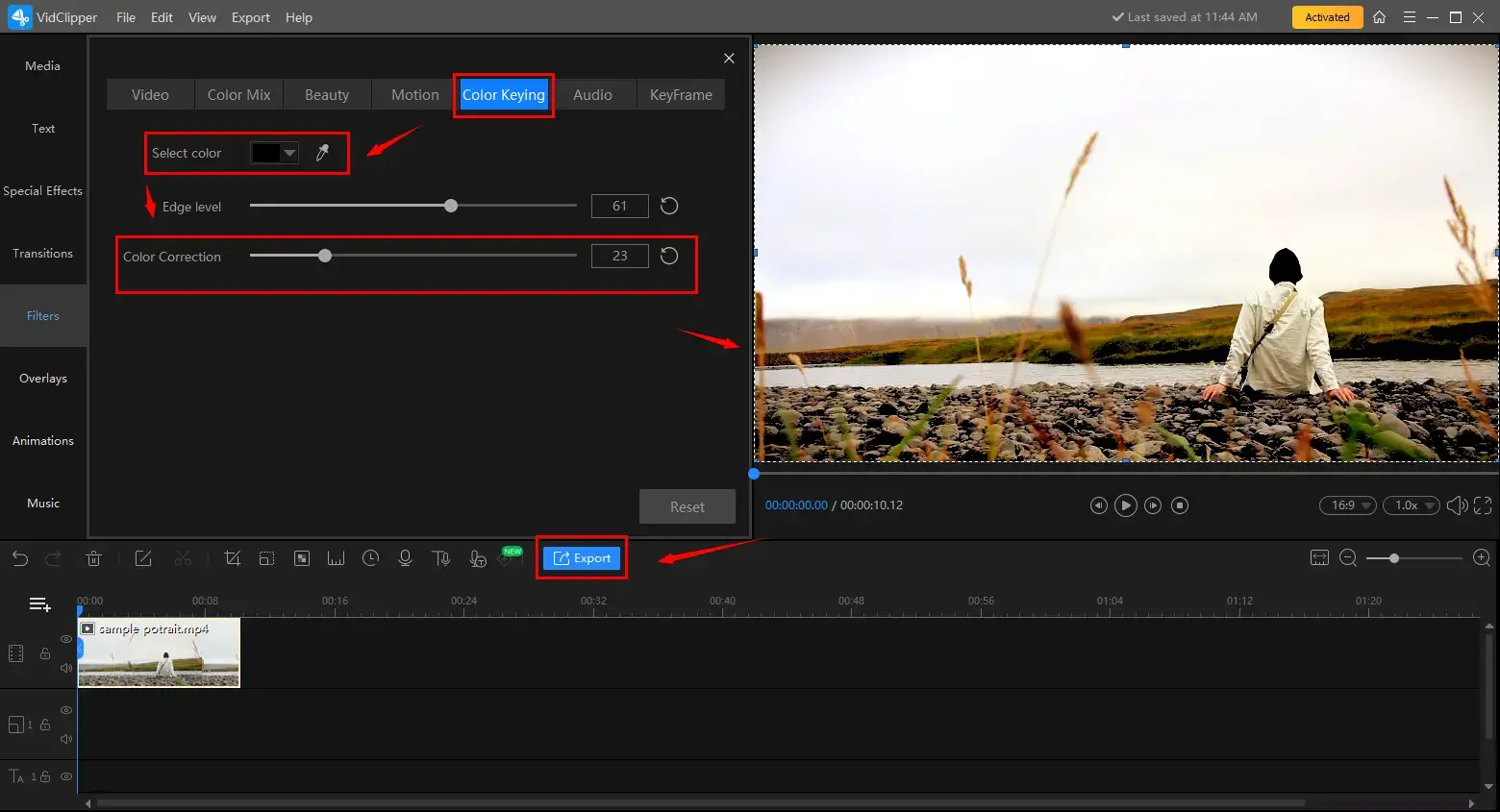 how to color correct a video with color keying in workintool vidclipper
