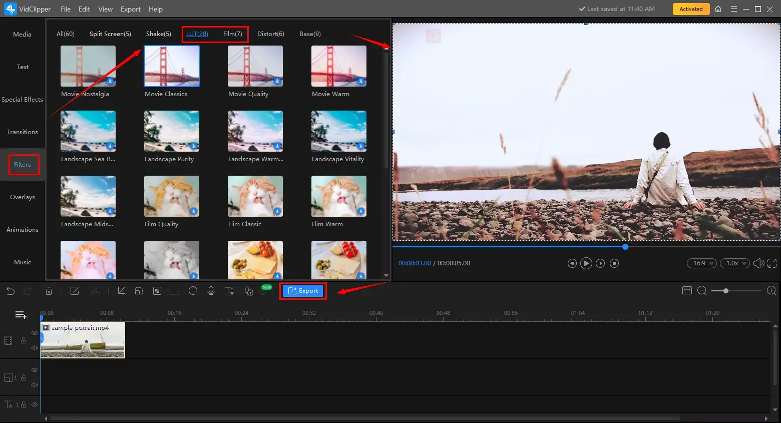 how to color correct a video with filters in workintool vidclipper