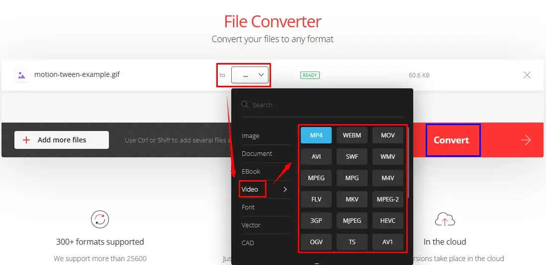 how to convert gif to video in convertio
