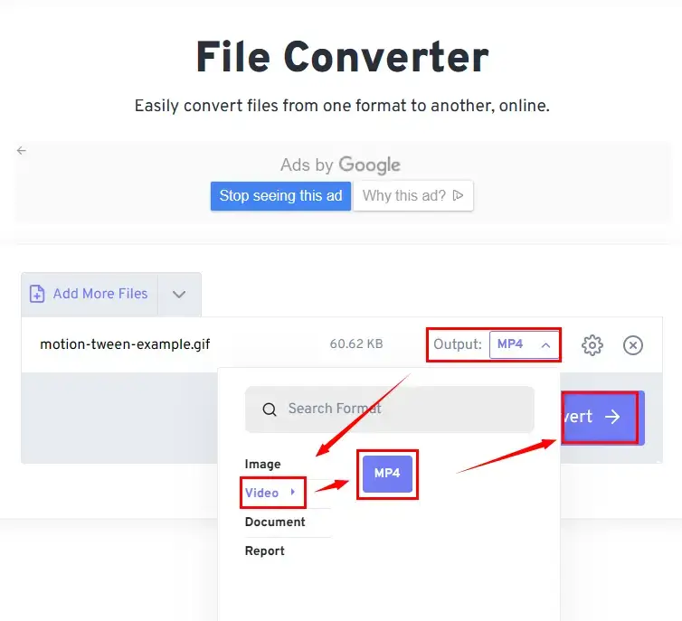how to convert gif to video in freeconvert