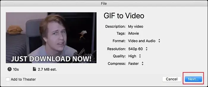 how to convert gif to video in imovie on mac
