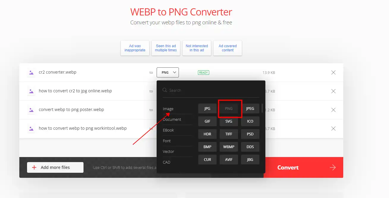 how to convert webp to png online