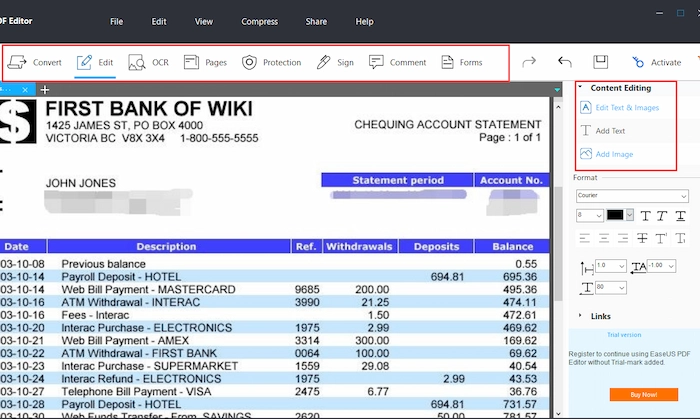 how to edit bank statements in easeus