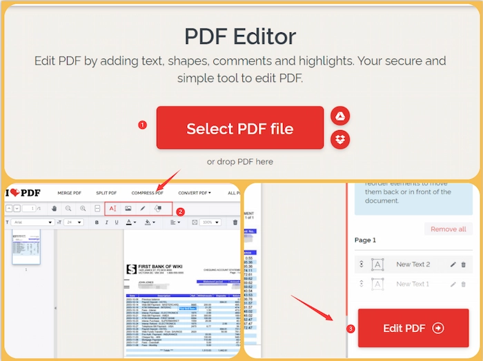 how to edit bank statements in ilovepdf
