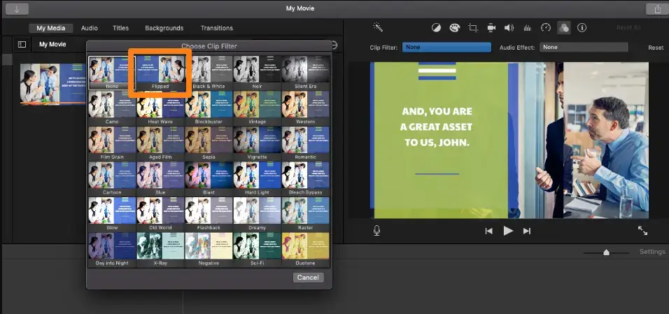 how to mirror a video in imovie 2