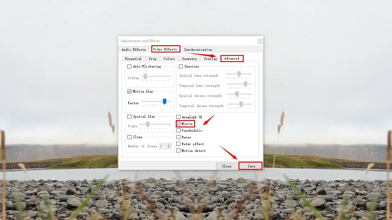 how to mirror a video in vlc